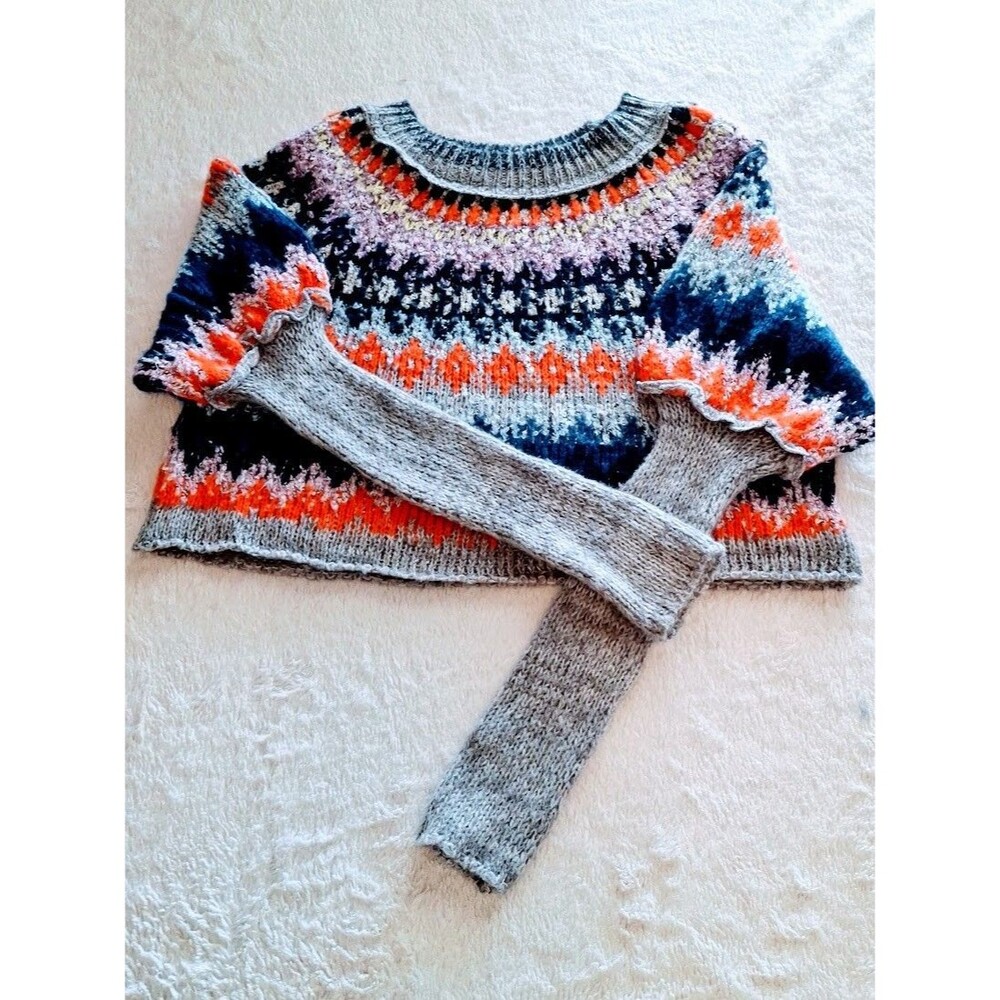 Free People Fair Isle Chunky Wool Blend Sweater Multicolor XS Apres Ski